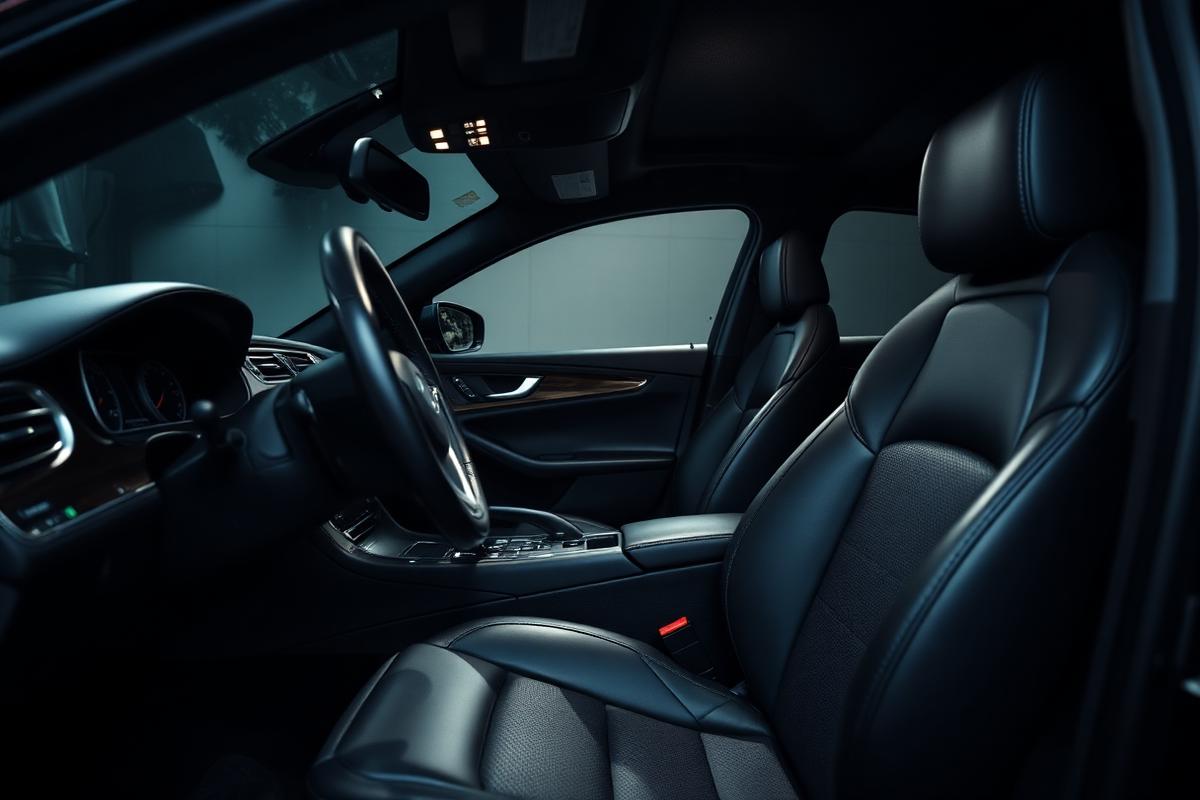 Spotless detailed black leather car interior